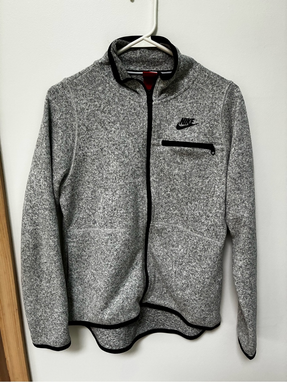 Nike Men’s Grey Heather Full-Zip Sweater Jacket with Black Trim